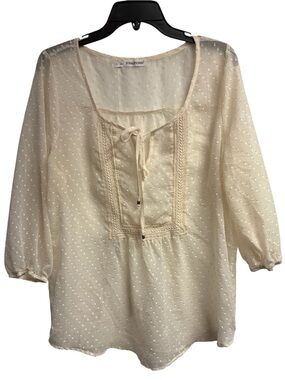 NWOT Maurices Polka Dot Textured V-Neck Blouse With Front Tassels Size 0XL